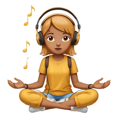 This girl(🧘🏻‍♀️) is sitting cross-legged in a meditation pose, wearing headphones(🎧) and listening to music. The song is so good that honey is dripping from her ears, and her expression is completely dazed because she’s enjoying the music so much. sticker