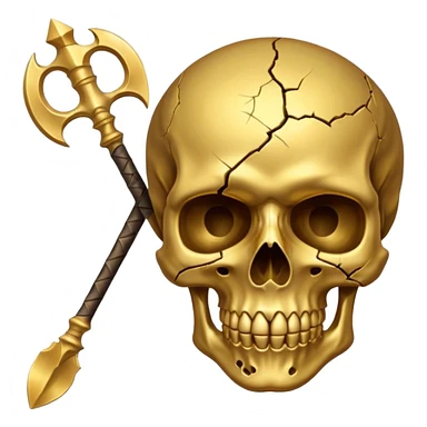 golden skull explode in half by a spear sticker