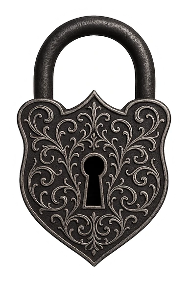 gothic lock, black with silver filigree, no background sticker