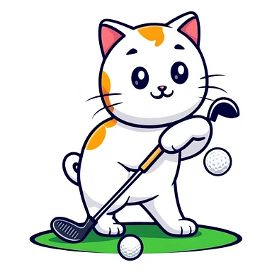 happy cat playing golf on his birthday sticker