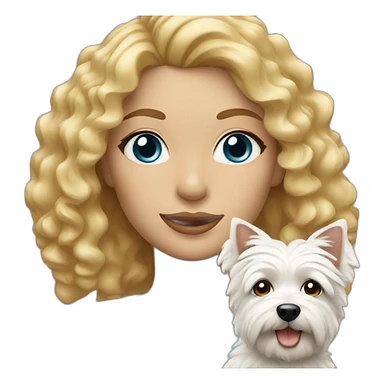 Blond woman with curly hair, blue eyes and her westie dog  sticker