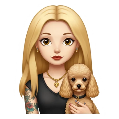 a  girl with glod  straight long hair and tattoos and (two) miniature poodles sticker