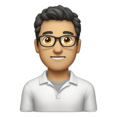 guy with dark hair, a white polo and grey glasses sticker