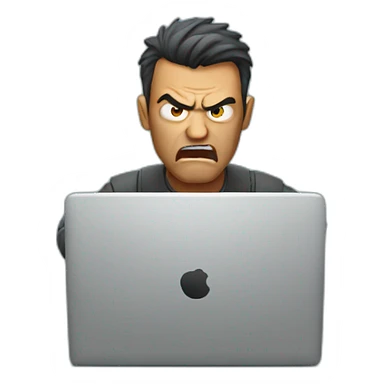 Man angry behind his laptop sticker