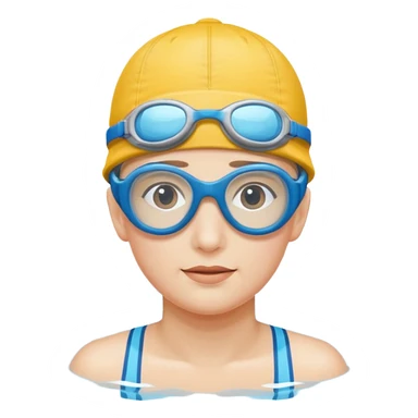 person with swimming glasses and cap sticker