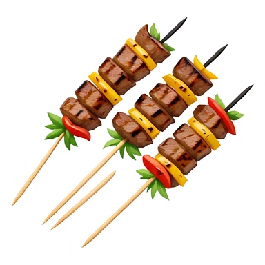 Inner Mongolia lamb skewers with cumin, simplified emoji style with bold outlines and bright colors, cartoon style grilled meat on sticks sticker