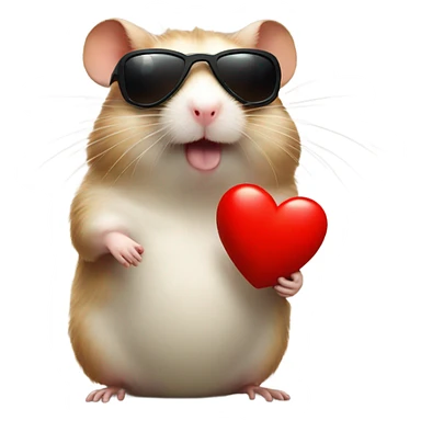 hamster with red heart sunglasses and poop emoji sticker