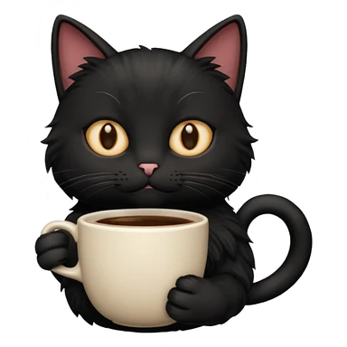 black cat holding a hot cup of coffee sticker