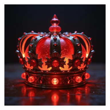 Remove the background, keep the crown large, glowing red, highly detailed, realistic lighting, with gems, with no background (transparent). sticker
