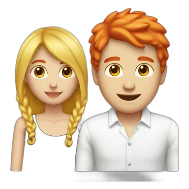 couple blond man - black cap - white shirt, woman - red hair shirt sticker