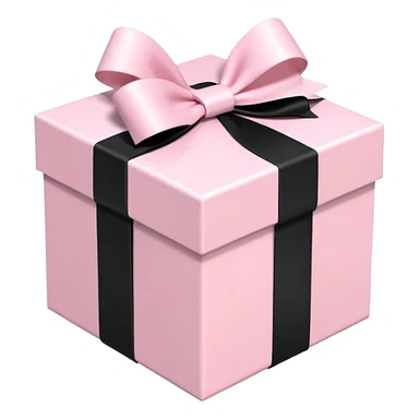 Light pink gift box with black ribbon bow, 3D isometric sticker