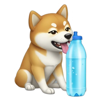 shiba chewing on water bottle sticker