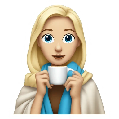 Blonde woman with blue eyes wrapped in blanket drinking coffee sticker