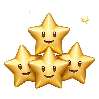 3D iPhone style emoji of classic sparkles, three golden shining stars with glowing edges, isolated on white background, soft shadows, high detail, playful and cute. sticker