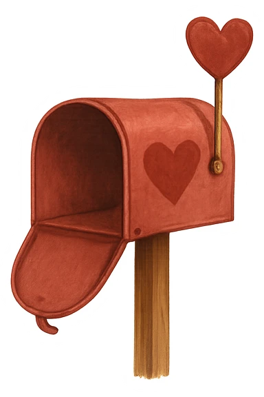 romantic mailbox with heart-shaped flag, no background sticker