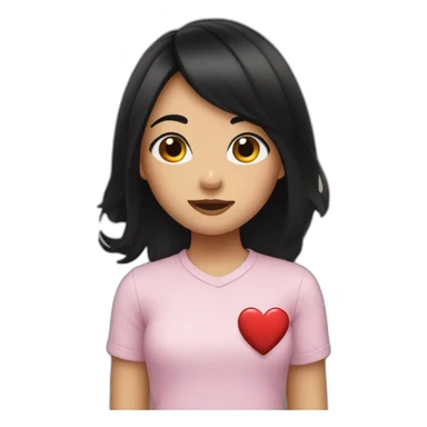 Girl with black hair blowing a heart emoji sticker