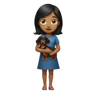 a girl with dark hair and a dachshund in her hands sticker