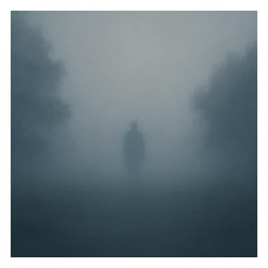 A foggy landscape with a mysterious silhouette in the distance, foggy style. sticker