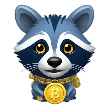 blue wild racoon with cartoon coins sticker