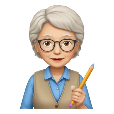 woman teacher, old, wearing vest, wearing glasses, hold chalk on their hand sticker