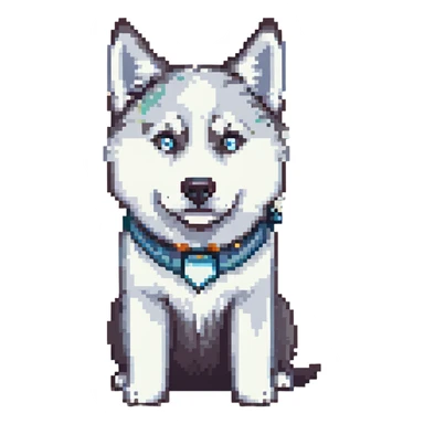 Siberian husky, pixel art style, simplified features, small size sticker