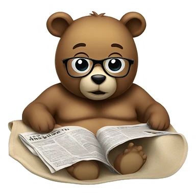 Bear lying on a beach towel wearing glasses reading a newspaper. sticker