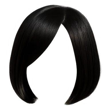 Make the background transparent and keep only the short black bob wig visible. Export the image as PNG format. The style should be clean and clear to highlight the wig. sticker