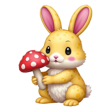 Pink and yellow Bunny holding a mushroom  sticker