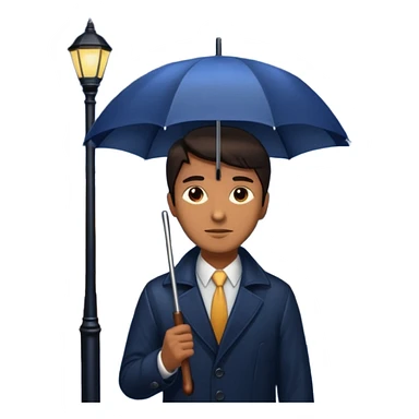 Man with umbrella , streetlight reflection, Midnight Wander. sticker