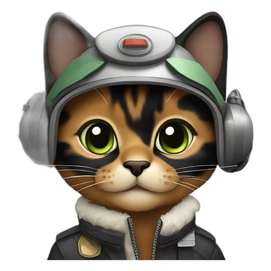 black and brown calico cat without any white and with green eyes dressed as a pilot sticker