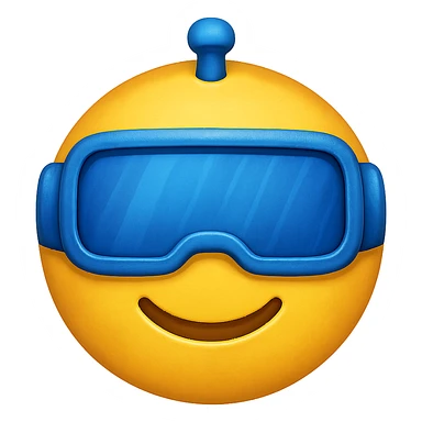 yellow face with blue robot visor, digital illustration, emoji style, no background sticker