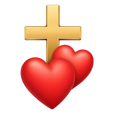 Two red heart outlines united by a gold cross  sticker