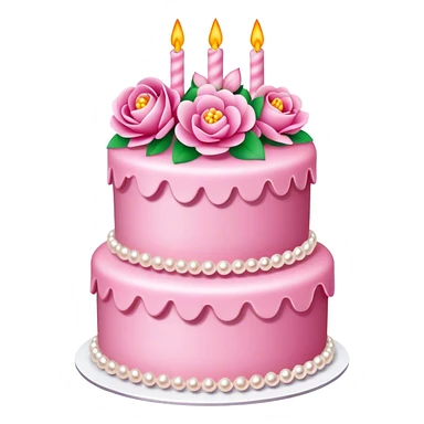 Three layer highly detailed pink celebration cake adorned with flowers and pearls sticker