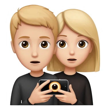 two wide open eyes looking at a smartphone with a mysterious black hole nearby sticker