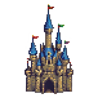 pixel art style banner with a fantasy castle silhouette sticker
