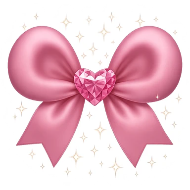 Add small sparkling stars around the sparkly pink bow with a heart in the center. Keep the background transparent. sticker