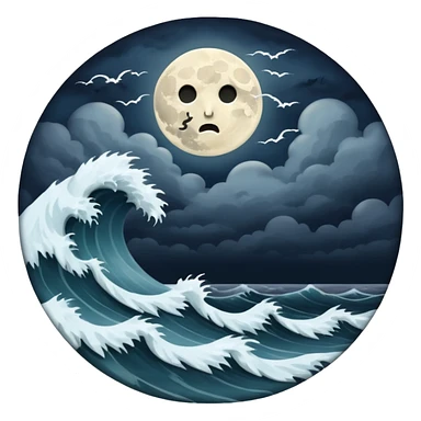 full moon over stormy sea sticker