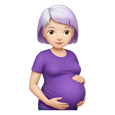pregnant older woman with purple shirt and short white hair, head, neck and abdomen sticker
