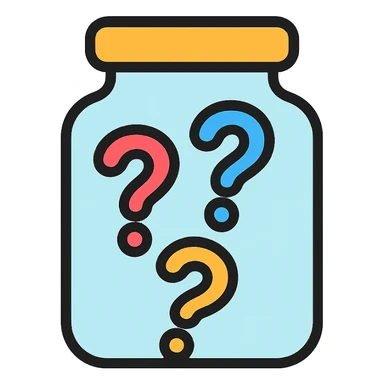 glass jar filled with question marks, color outline icon style sticker