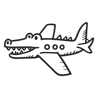 a war plane fused with a crocodile, hand-drawn sketch style, detailed line art sticker