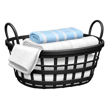 black metal basket with folded towels sticker