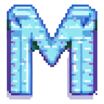 retro video game style pixel art letter M, simple and iconic sticker