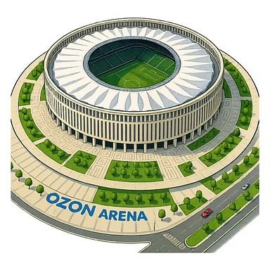 Изометричная, яркая, детализированная и фотореалистичная иллюстрация стадиона Ozon Арена Краснодар в стиле 3D-коллажей городов, насыщенные цвета, аккуратные и чёткие линии, мультяшно-реалистичная стилистика. Чёткие контуры, не размазанные линии, высокое качество, прозрачный фон, не обрезать края картинки sticker