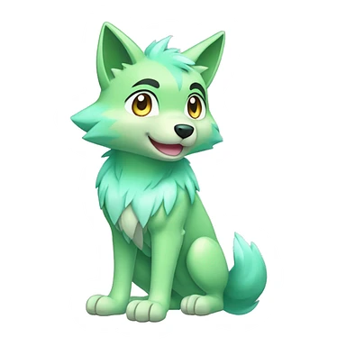 Cute Shy Shiny Pastel-Green Fakémon-Wolf-Pokémon Full Body sticker