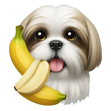 Shih tzu with a stuffed banana face in its mouth sticker