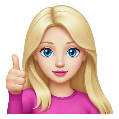 Cinematic realistic beautiful blonde with long hair, blue eyes and pink lips gives a thumbs up sticker