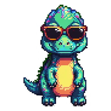 dinosaur with sunglasses in pixel art style sticker