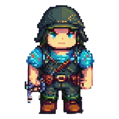 mercenary, pixel art, retro video game look sticker