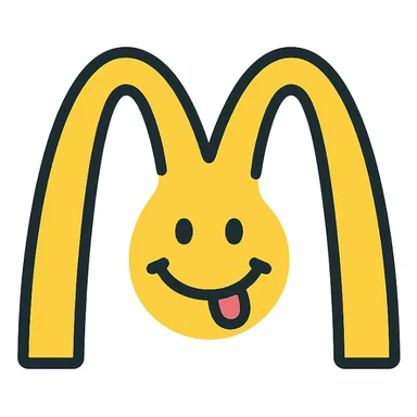 playful parody of McDonald's logo with a similar yellow M but with a twist, humorous, vector style sticker
