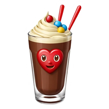 Un vaso cubierto de chocolate que arriba se vea crema batida varias fresas y mym sticker